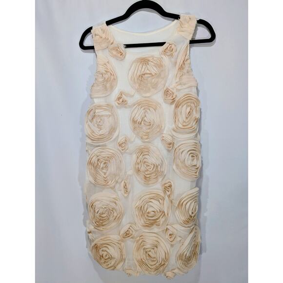Calvin Klein 100% Silk Rosette Sheath Dress Size 6 Ivory With Pale Pink Rosettes - Picture 1 of 8